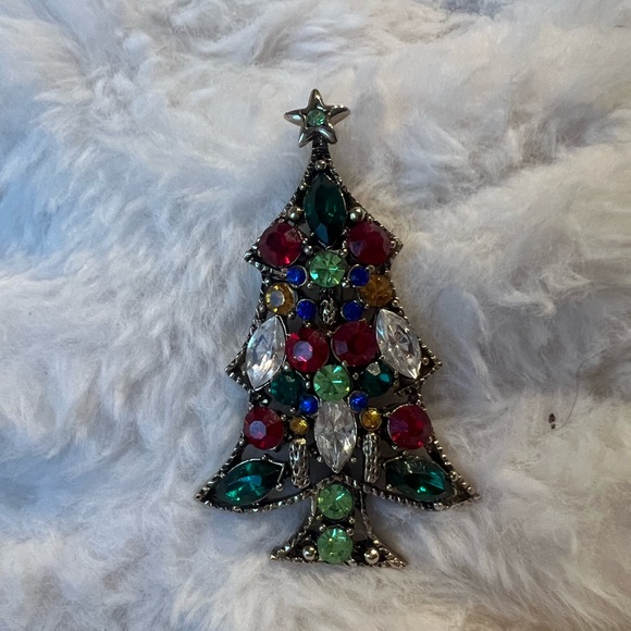 Vintage Rhinestone multicolored Christmas Tree Vintage Brooch/Pin Gold Tone - Picture 3 of 3
